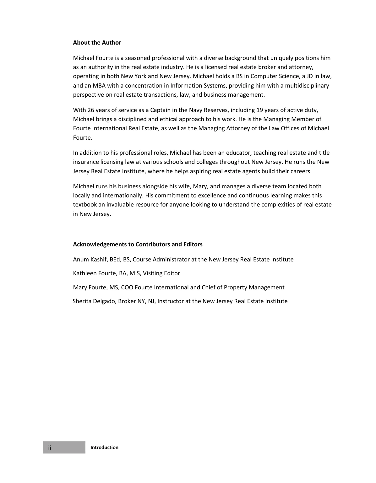 About the Author — sample from the NJREI textbook